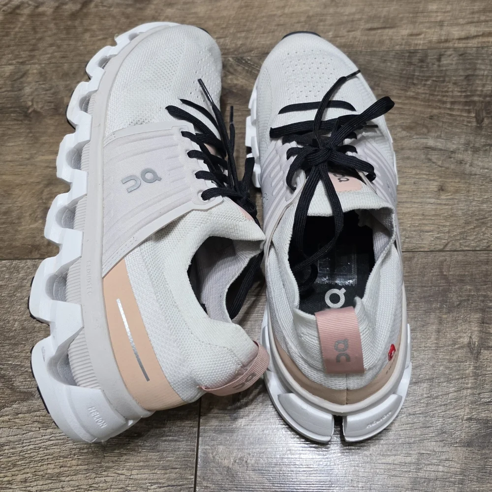 On Running Women's Sneakers in Cream with Pink Accents and Black Laces - Picture 11 of 11